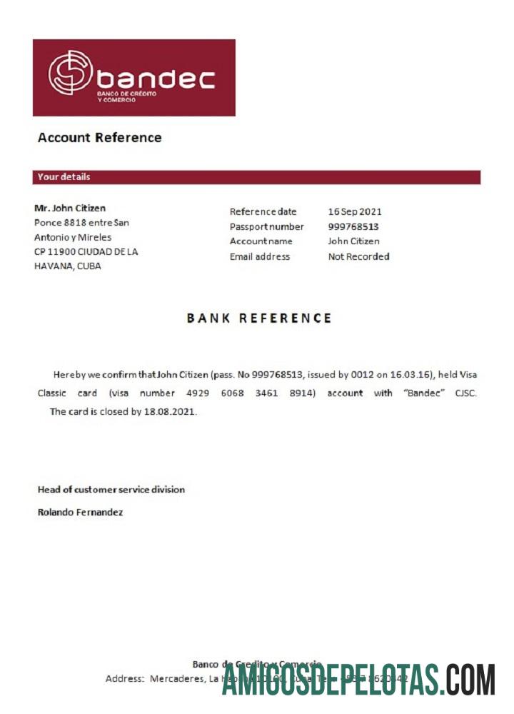 Referência de fechamento Cuba Bandec baixar para verificação